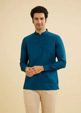 Manyavar Men Teal Blue Celebration Kurta image number 0