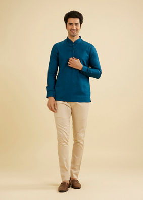 Manyavar Men Teal Blue Celebration Kurta image number 2