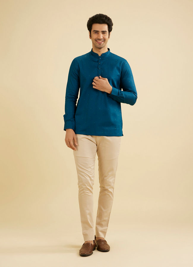 Manyavar Men Teal Blue Celebration Kurta image number 2