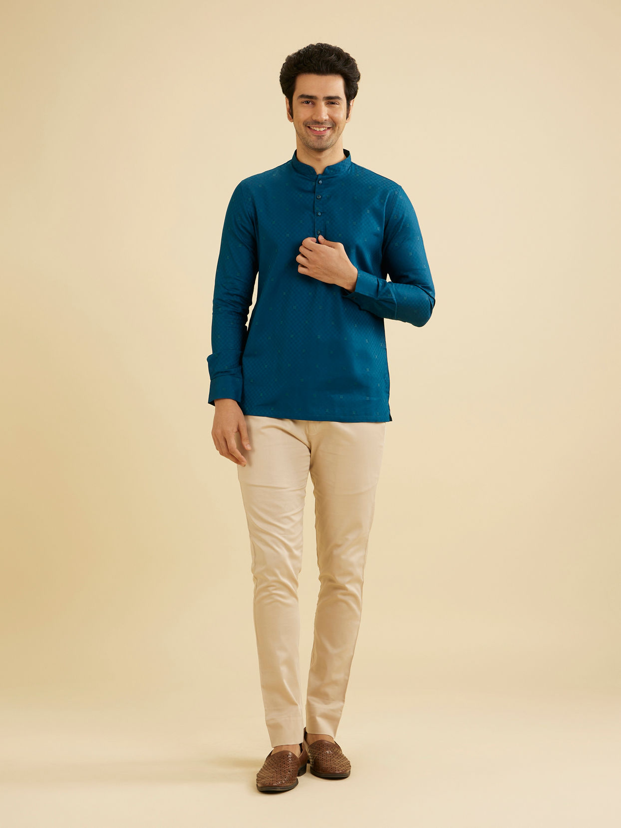 Manyavar Men Teal Blue Celebration Kurta image number 2