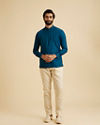 Manyavar Men Teal Blue Self Checkered Patterned Short Kurta