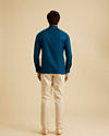 Manyavar Men Teal Blue Self Checkered Patterned Short Kurta