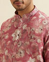 Manyavar Men Coral Pink Floral Printed Short Kurta