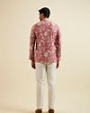 Manyavar Men Coral Pink Floral Printed Short Kurta