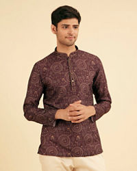 Manyavar Men Wine Worli Art Print Short Kurta