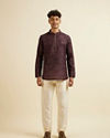 alt message - Manyavar Men Wine Worli Art Print Short Kurta image number 2