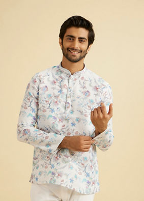 Manyavar Men Aqua Green White Radiance Kurta