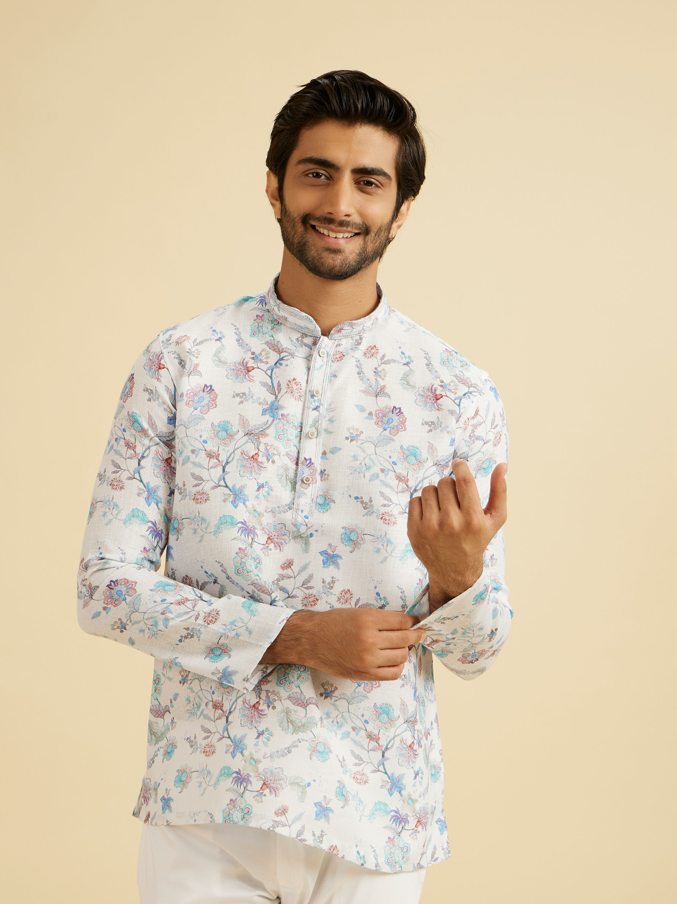 Manyavar Men Aqua Green White Radiance Kurta