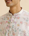 Manyavar Men Warm White Floral Print Short Kurta