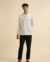 Manyavar Men Warm White Floral Print Short Kurta