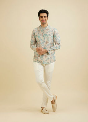 Manyavar Men Aqua Green Radiance Short Kurta image number 2