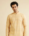 alt message - Manyavar Men Sunglow Yellow Circular Print Short Kurta image number 0