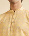 alt message - Manyavar Men Sunglow Yellow Circular Print Short Kurta image number 1