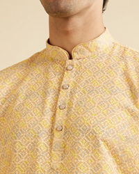 Manyavar Men Sunglow Yellow Circular Print Short Kurta