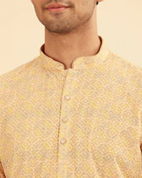 Manyavar Men Sunglow Yellow Circular Print Short Kurta