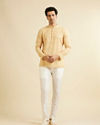 alt message - Manyavar Men Sunglow Yellow Circular Print Short Kurta image number 2