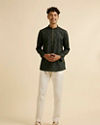 alt message - Manyavar Men Dark Green Buta Patterned Short Kurta image number 2