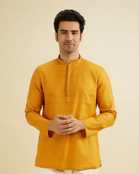 Manyavar Men Elegant Mustard Cotton Kurta