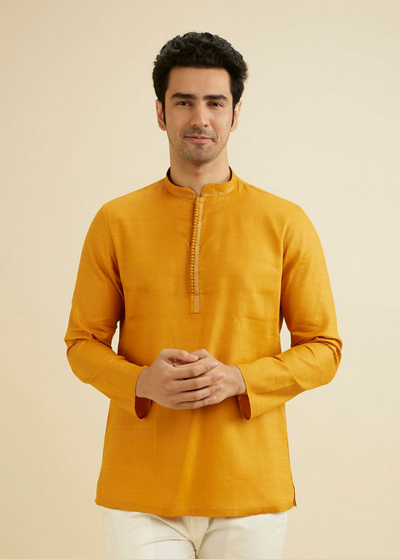 Manyavar Men Elegant Mustard Cotton Kurta