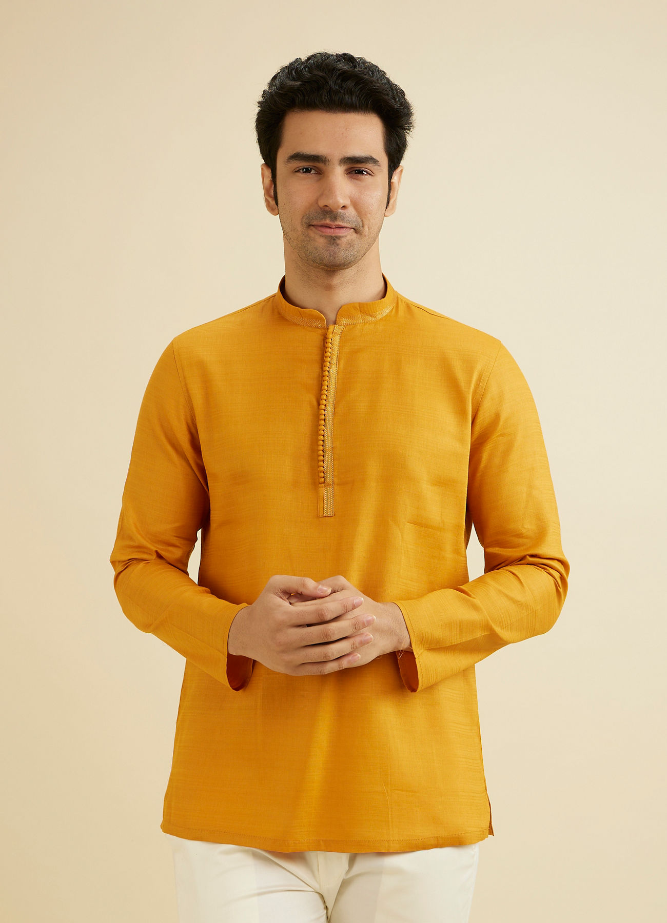 Manyavar Men Elegant Mustard Cotton Kurta