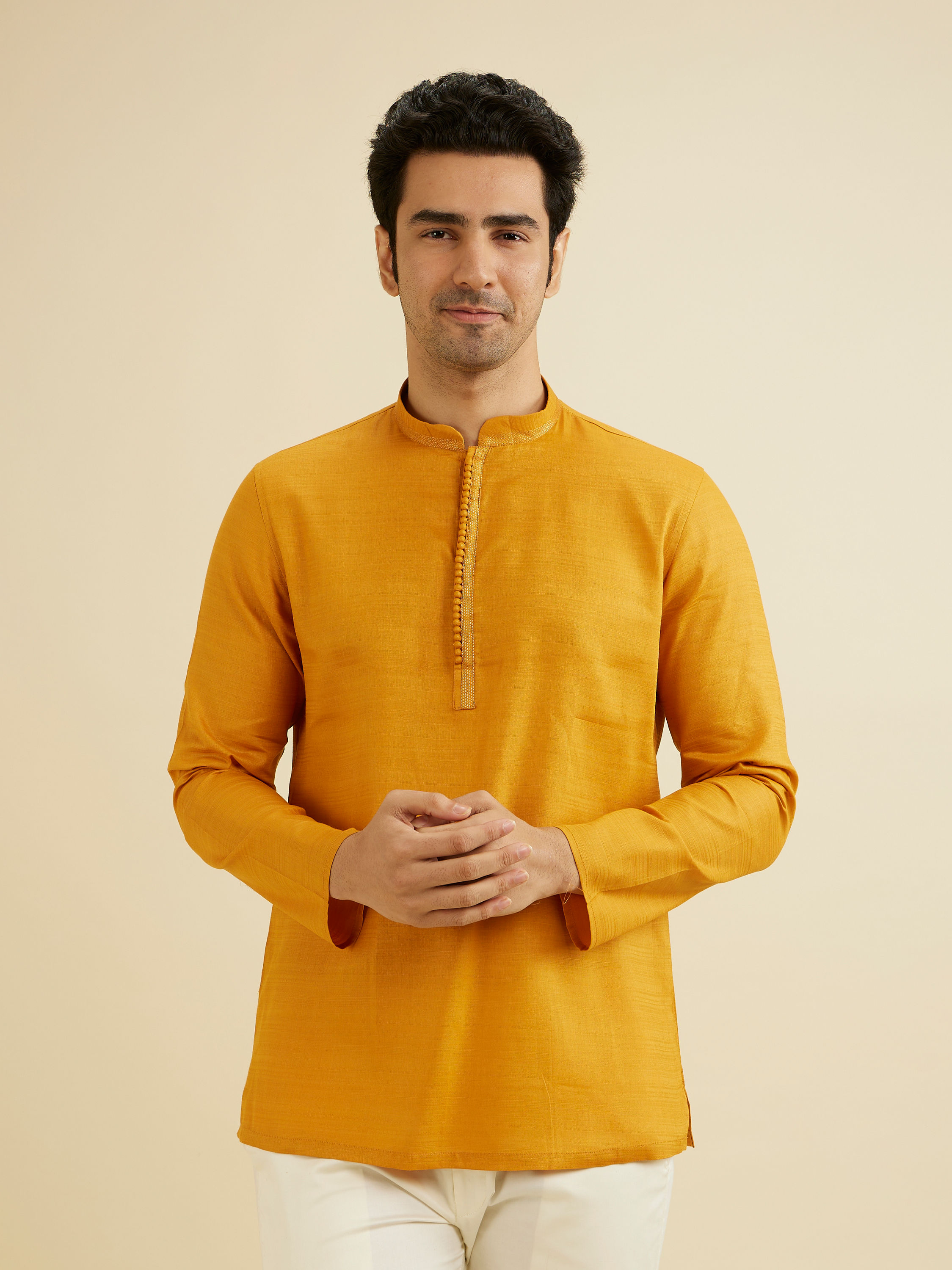 Manyavar Men Elegant Mustard Cotton Kurta