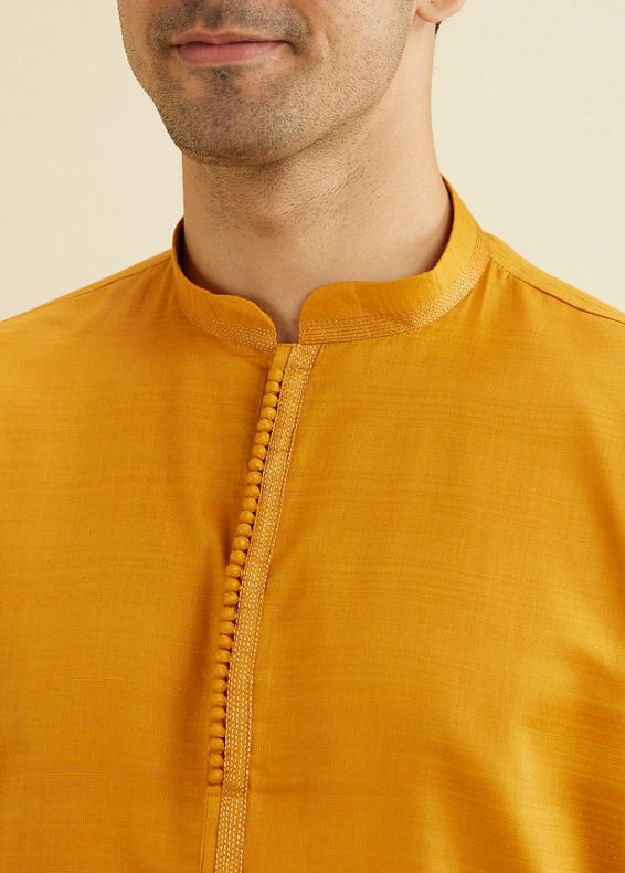 Manyavar Men Elegant Mustard Cotton Kurta