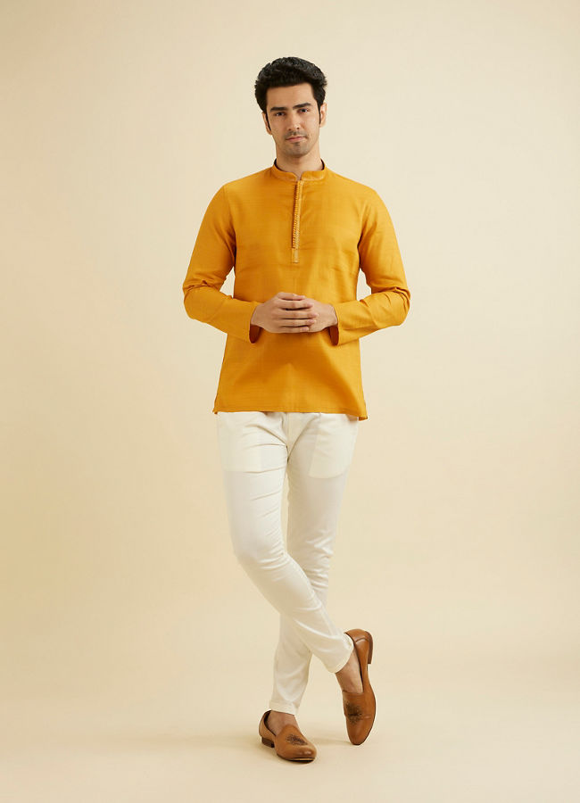 Manyavar Men Elegant Mustard Cotton Kurta