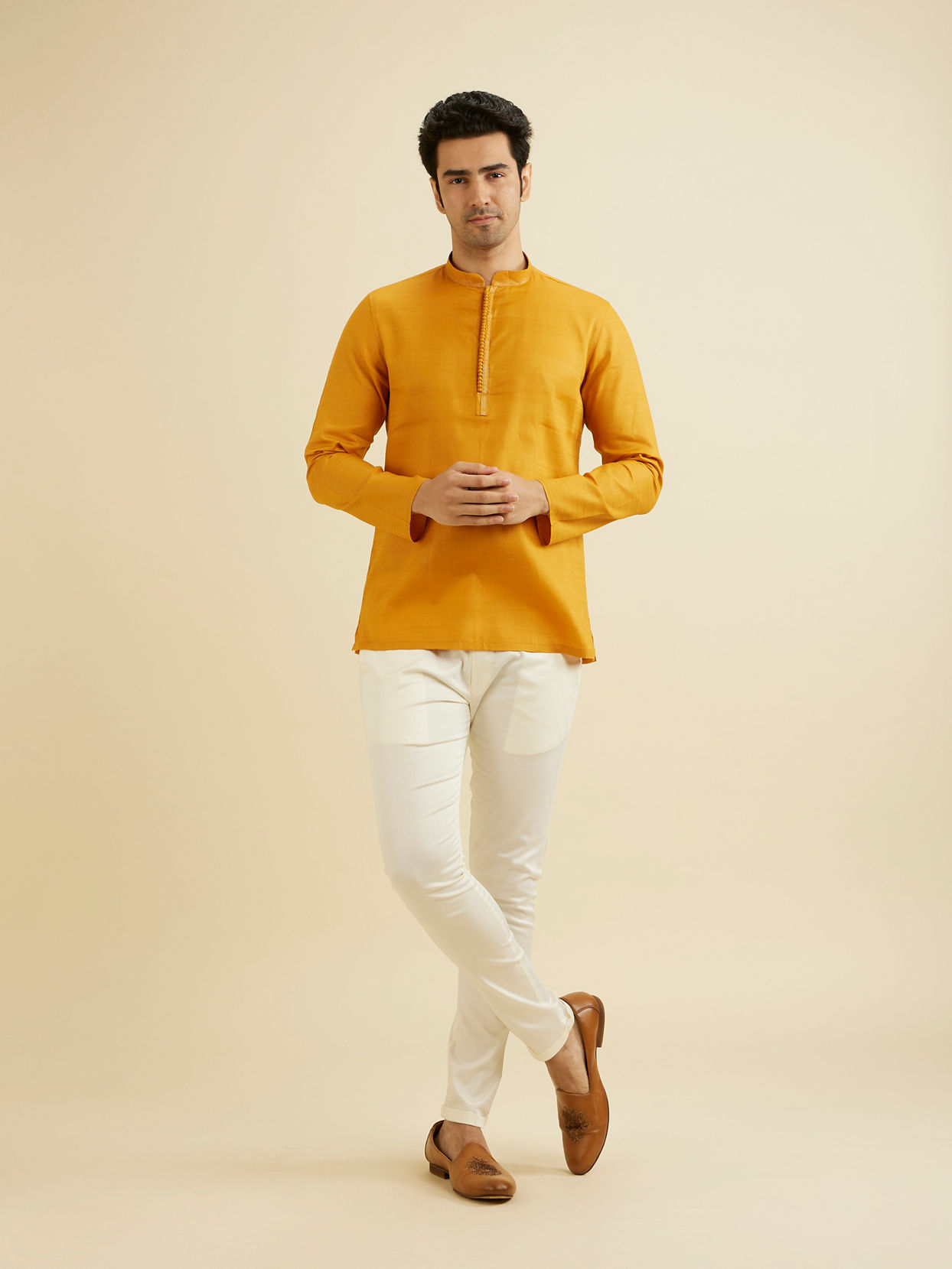 Manyavar Men Elegant Mustard Cotton Kurta