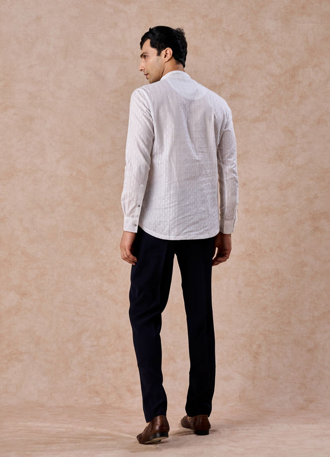 Manyavar Men Elegant Woven White Short Kurta