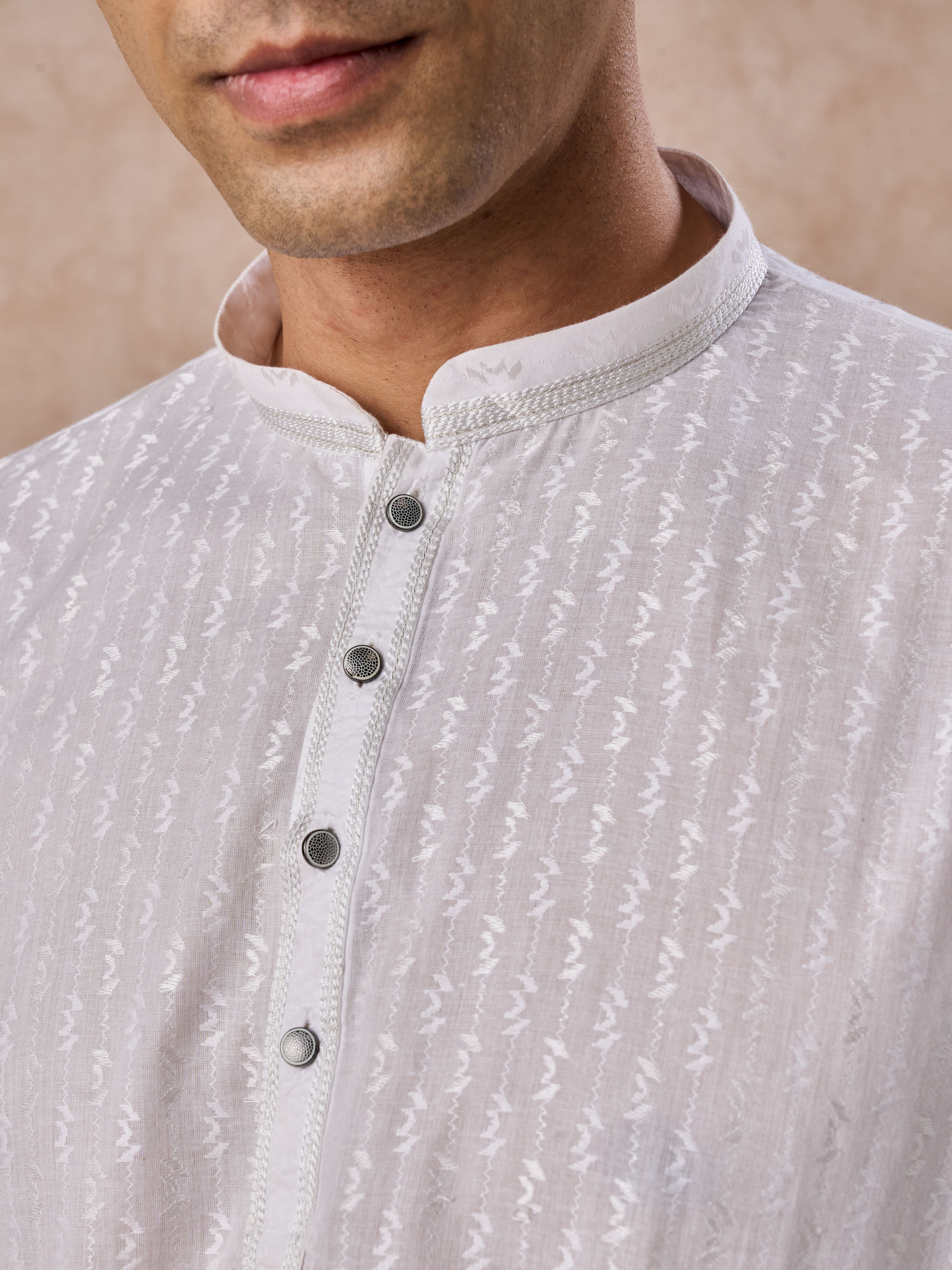 Manyavar Men Elegant Woven White Short Kurta