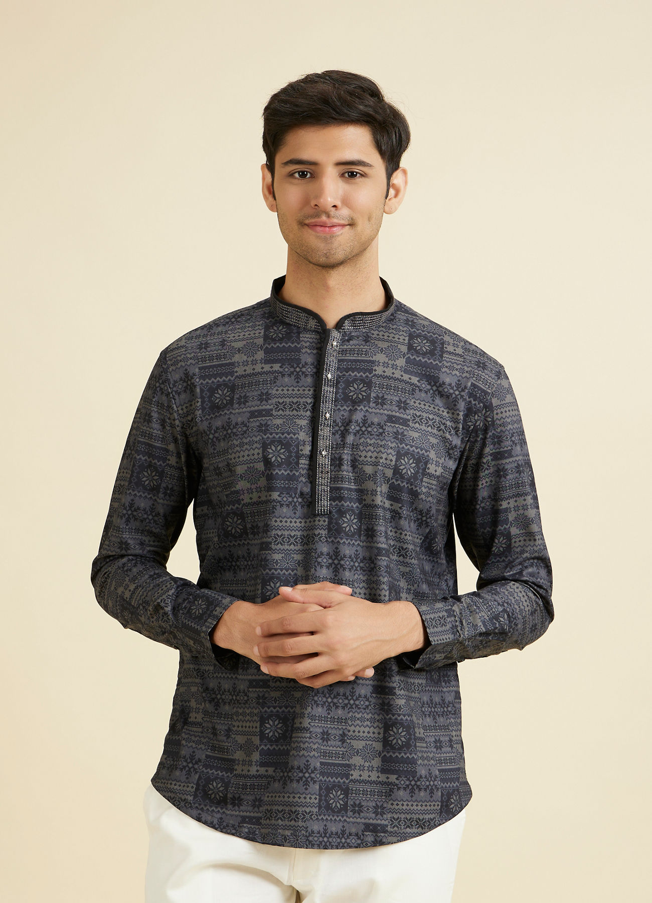 Manyavar Men Charcoal Radiance Short Kurta