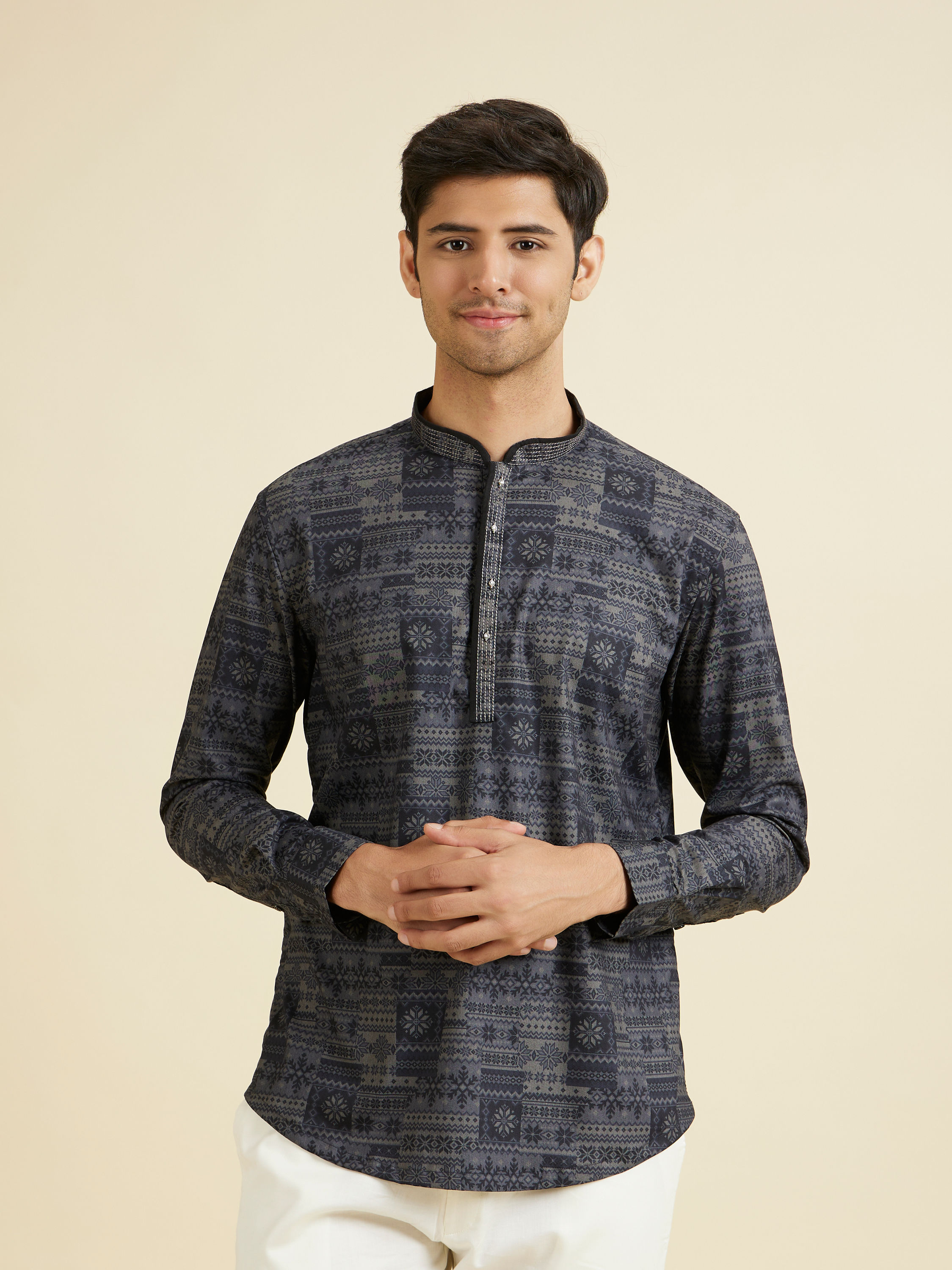 Manyavar Men Charcoal Radiance Short Kurta
