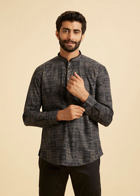 Manyavar Men Charcoal Radiance Short Kurta