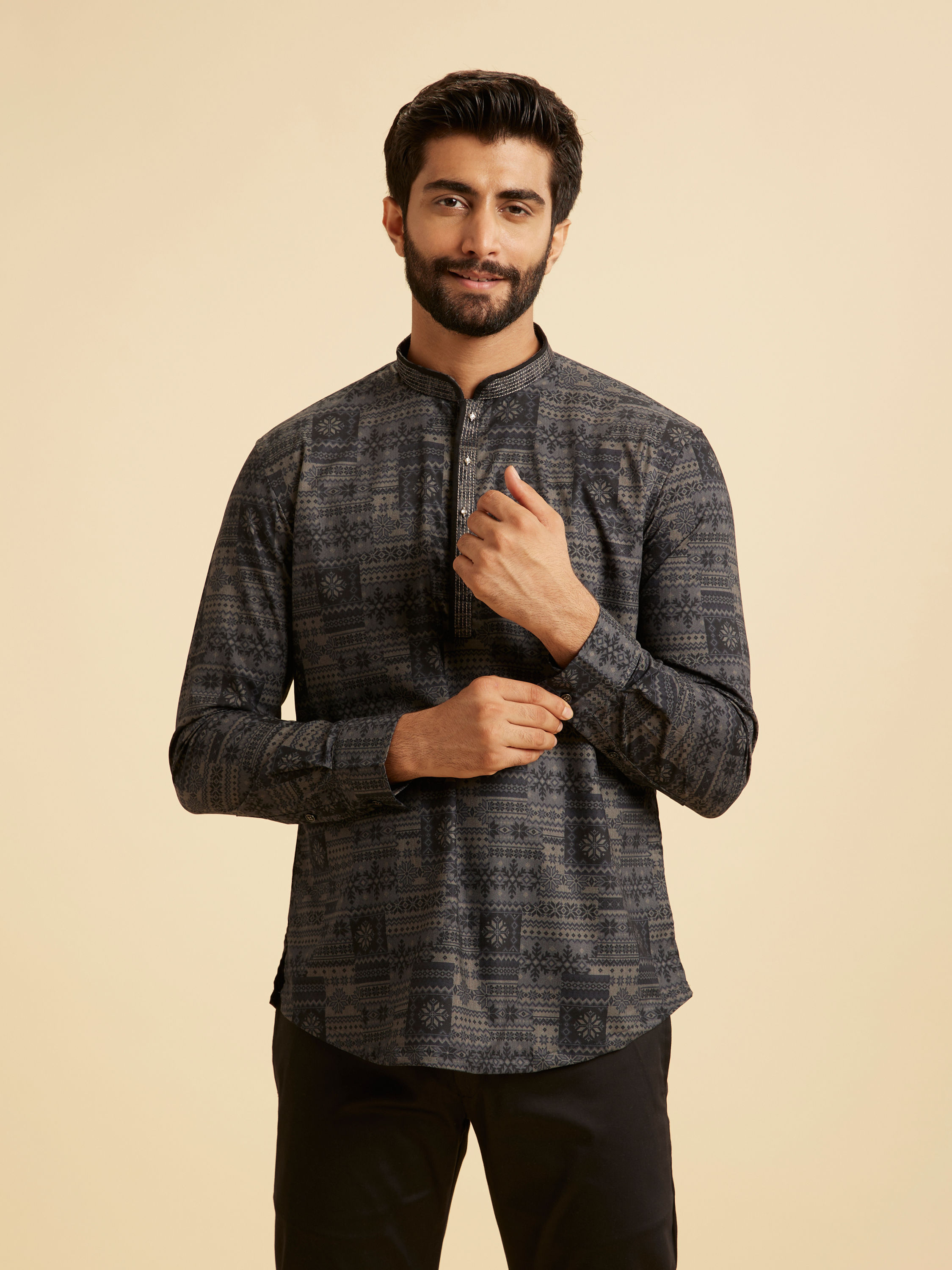 Manyavar Men Charcoal Radiance Short Kurta
