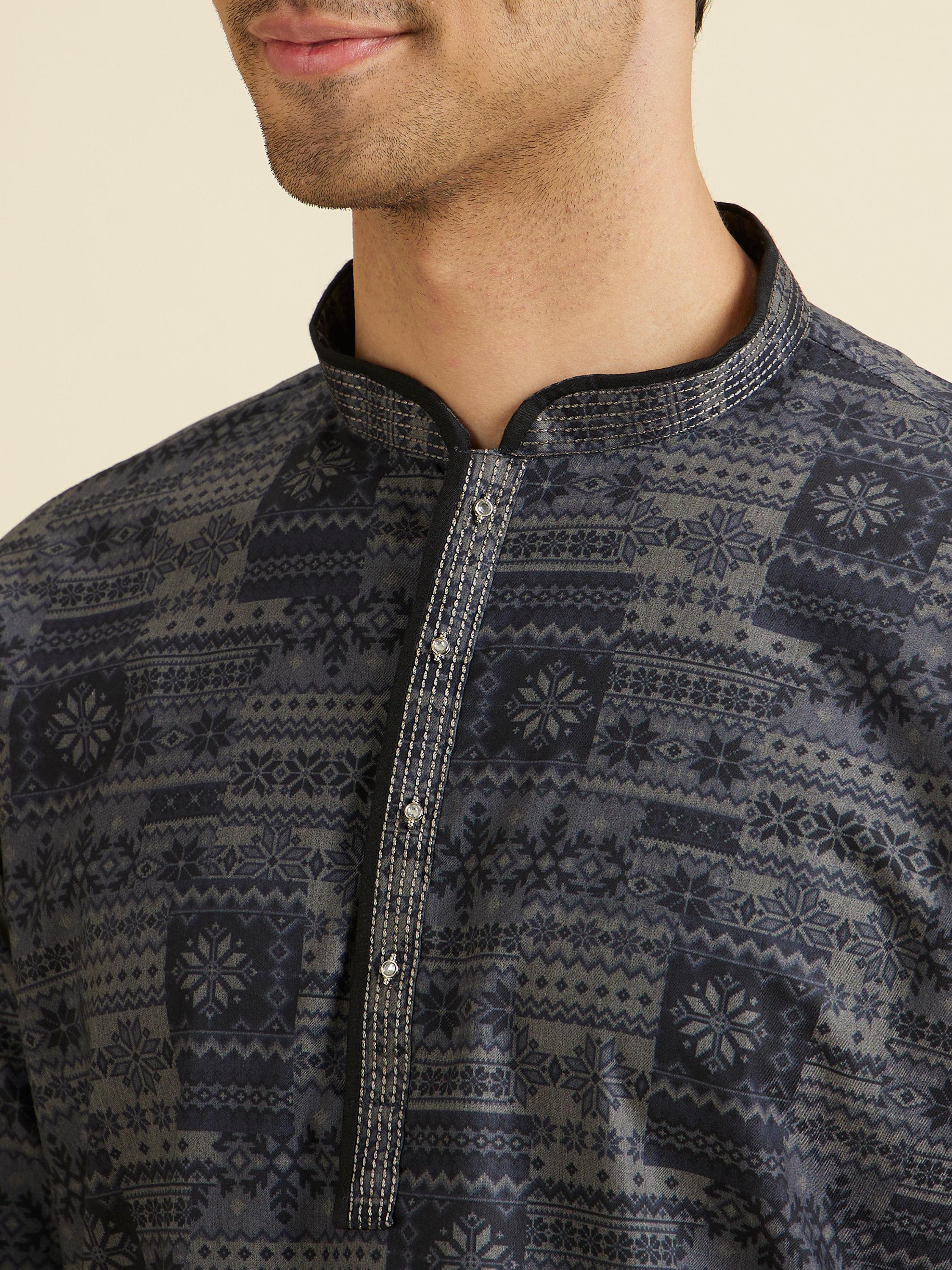 Manyavar Men Charcoal Radiance Short Kurta