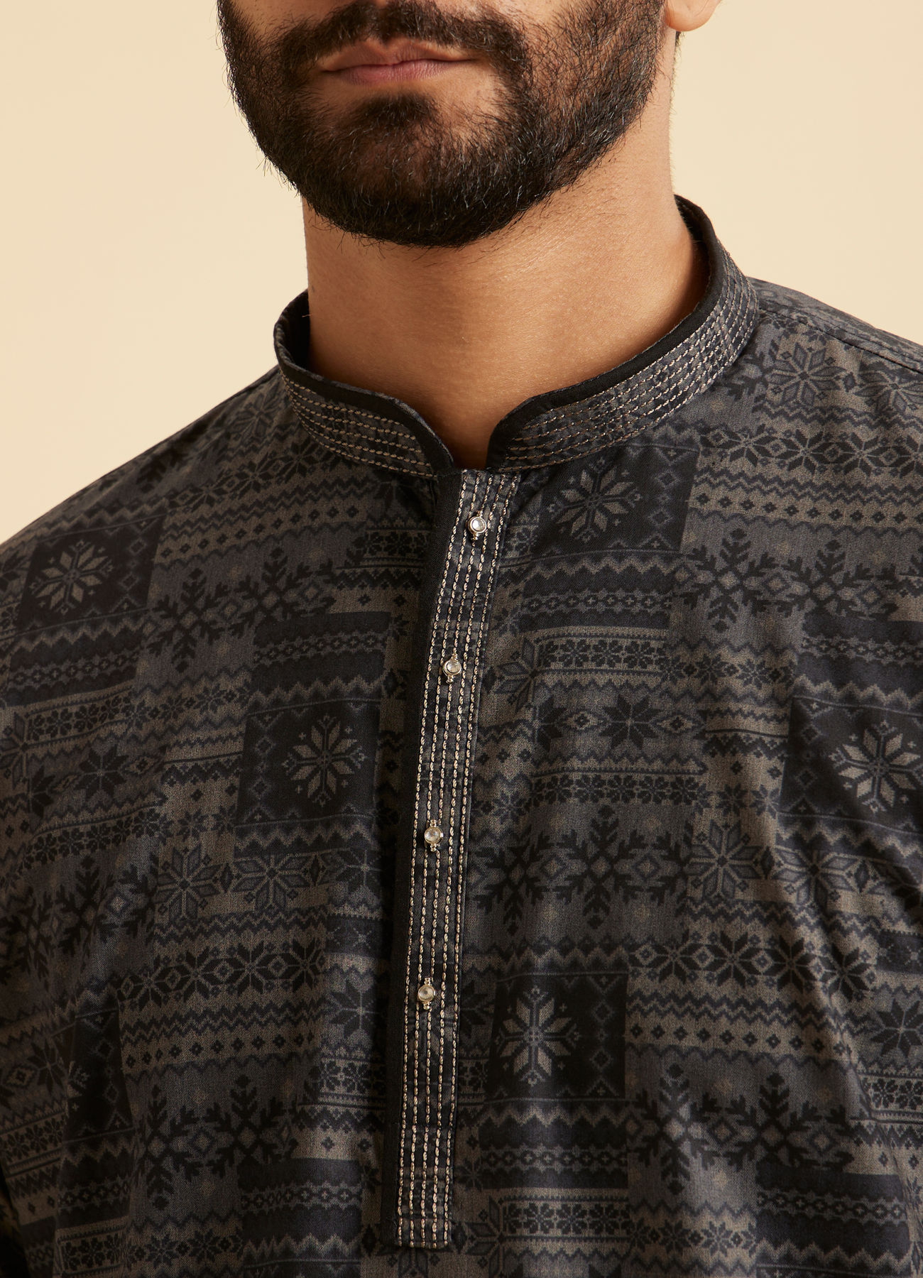 Manyavar Men Charcoal Radiance Short Kurta