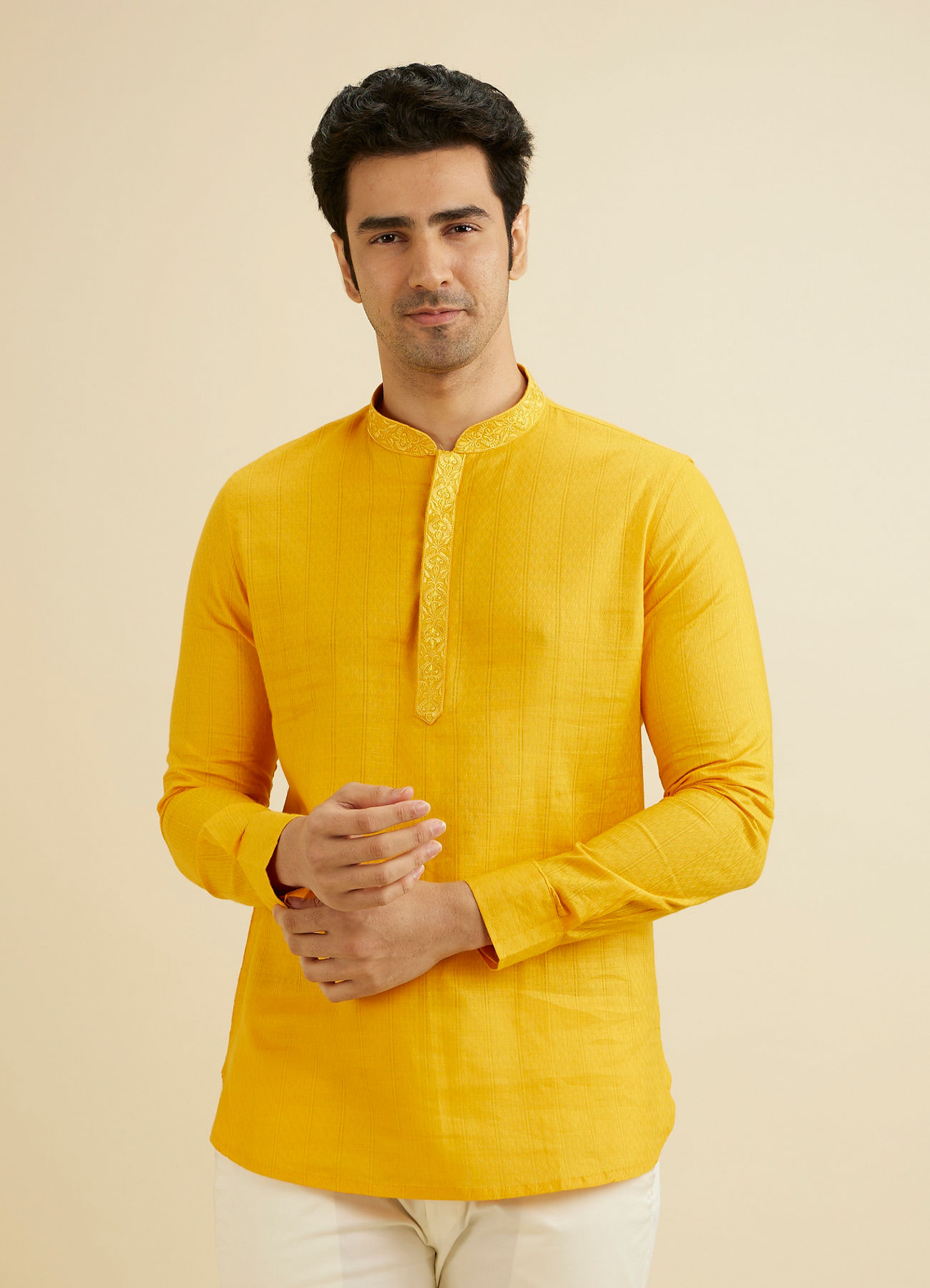 Manyavar Men Mustard Cotton Kurta