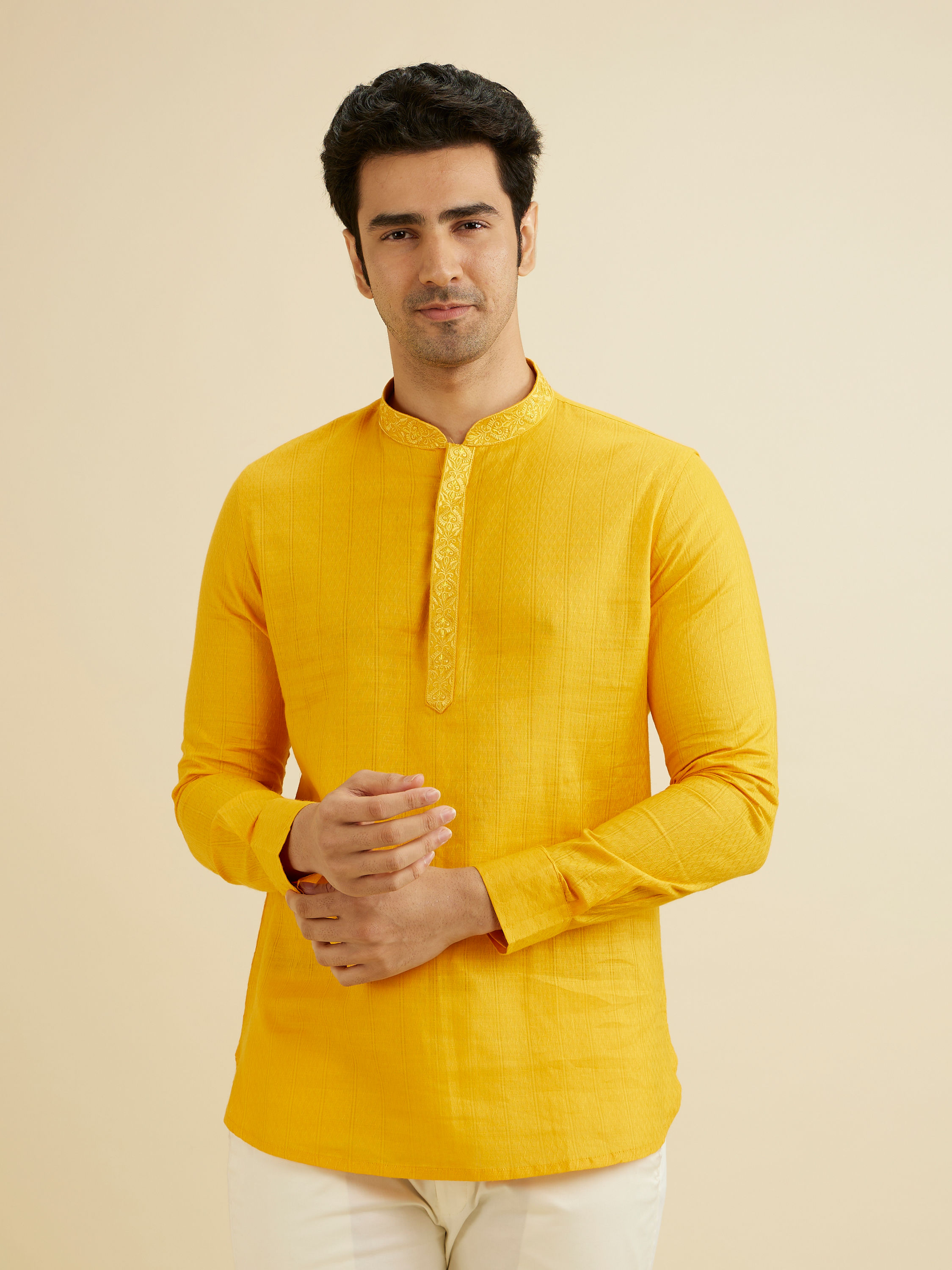 Manyavar Men Mustard Cotton Kurta