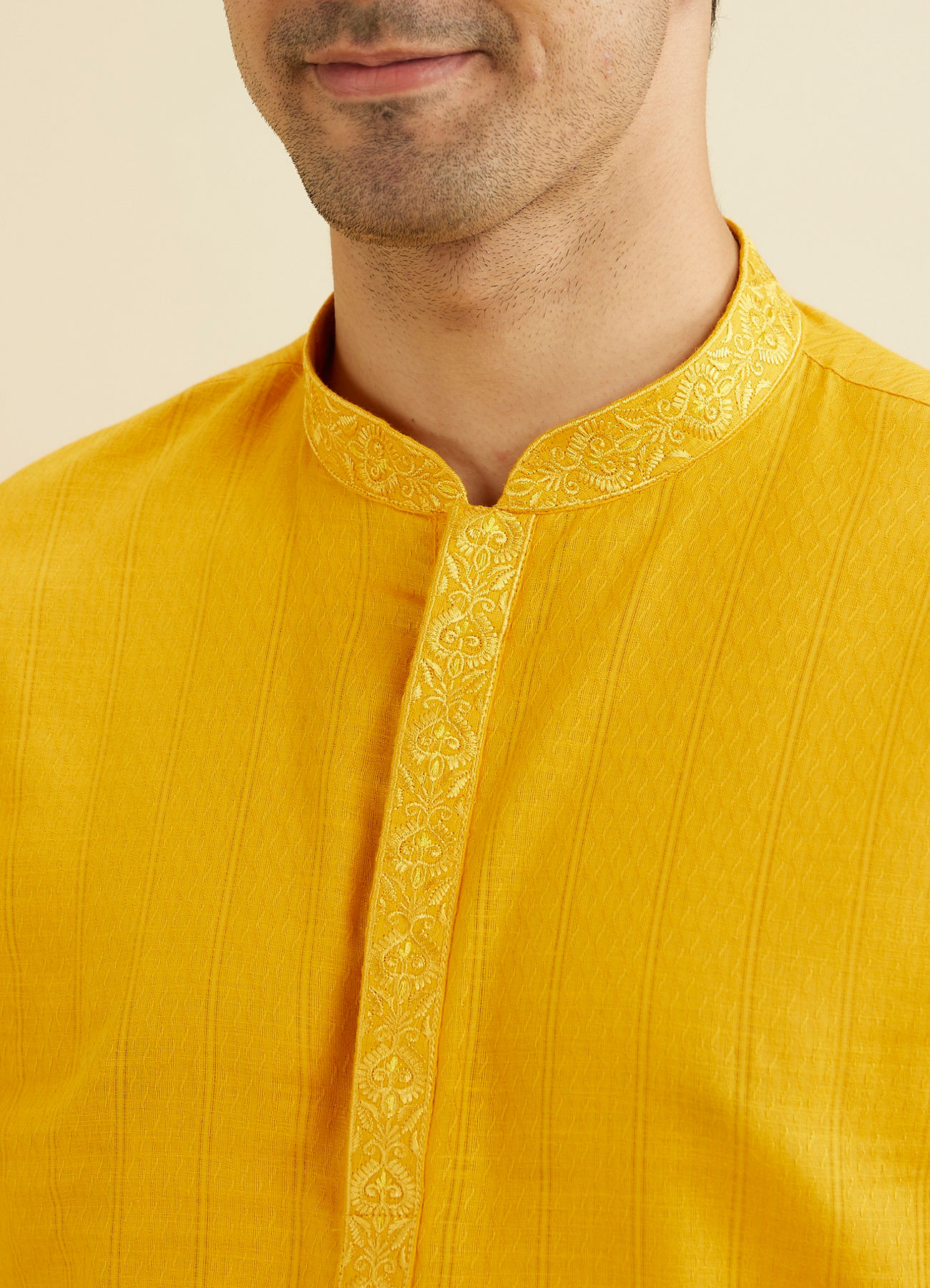 Manyavar Men Mustard Cotton Kurta