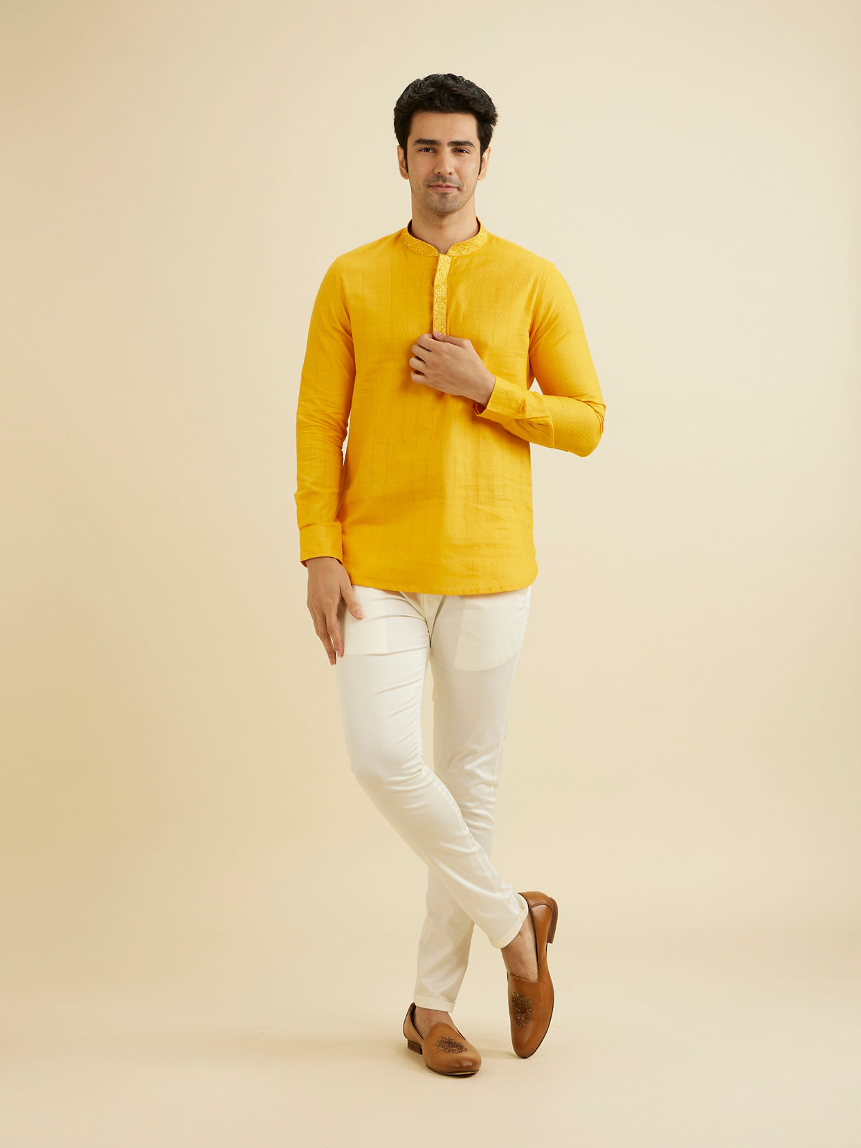 Manyavar Men Mustard Cotton Kurta