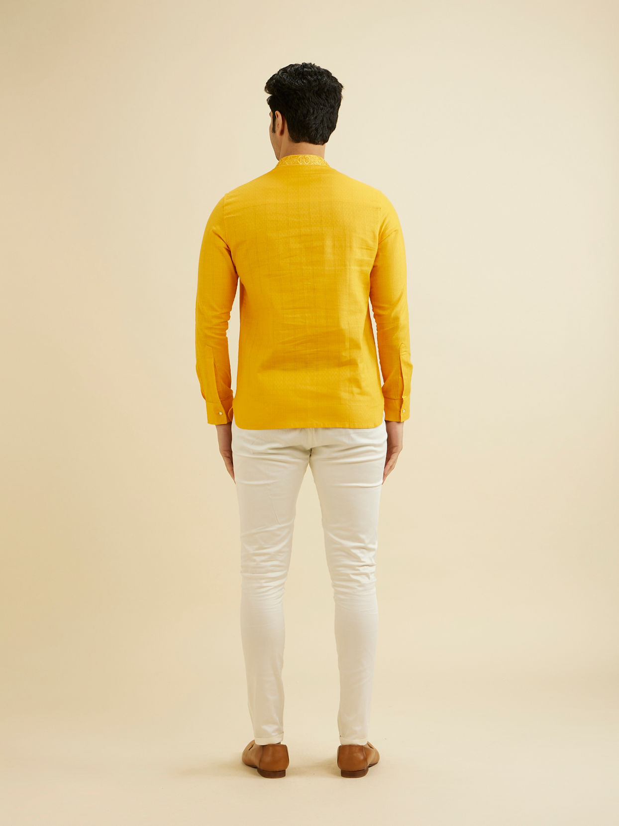 Manyavar Men Mustard Cotton Kurta