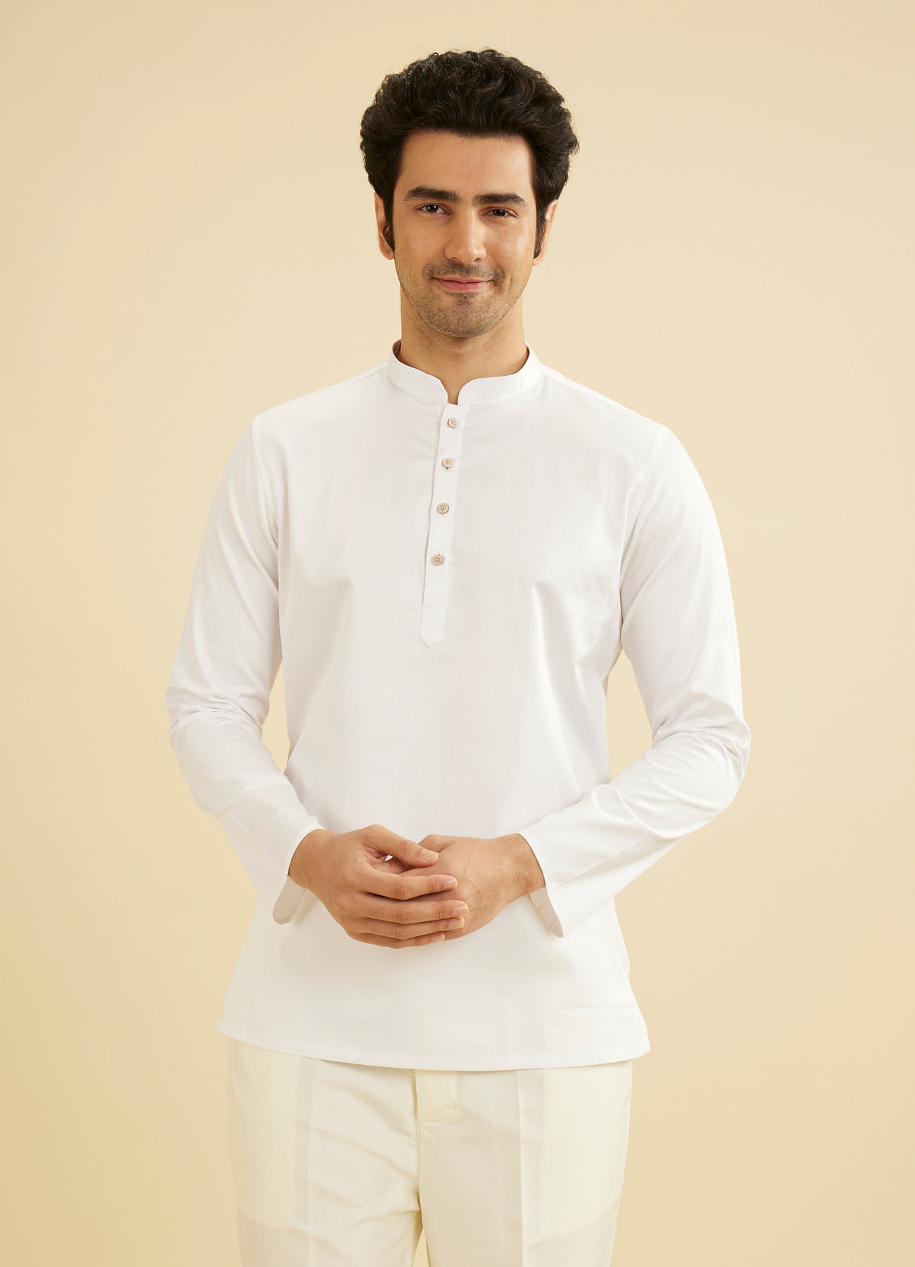 Manyavar Men White Cotton Elegance Kurta