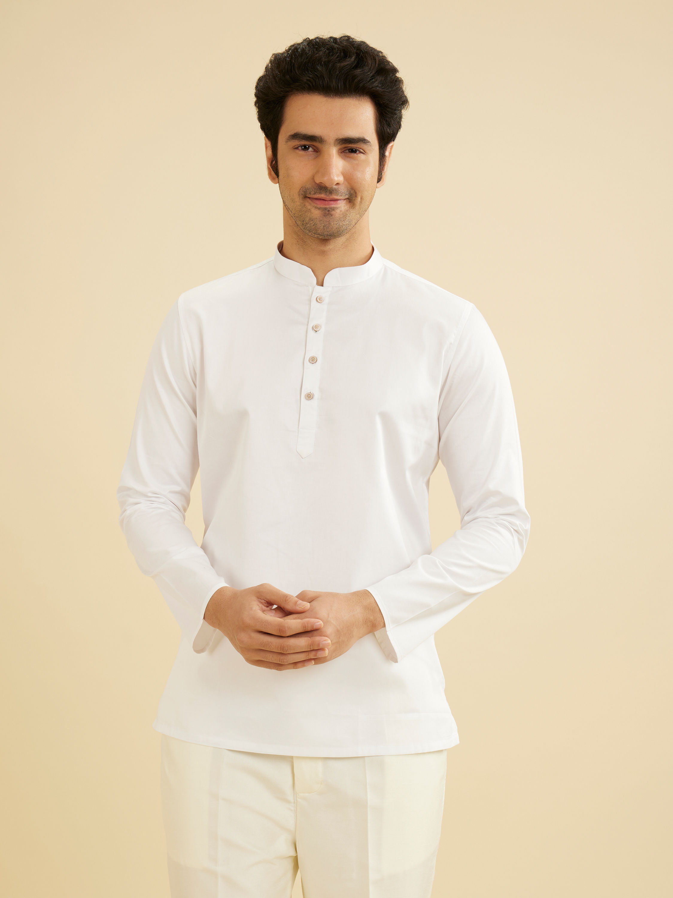 Manyavar Men White Cotton Elegance Kurta
