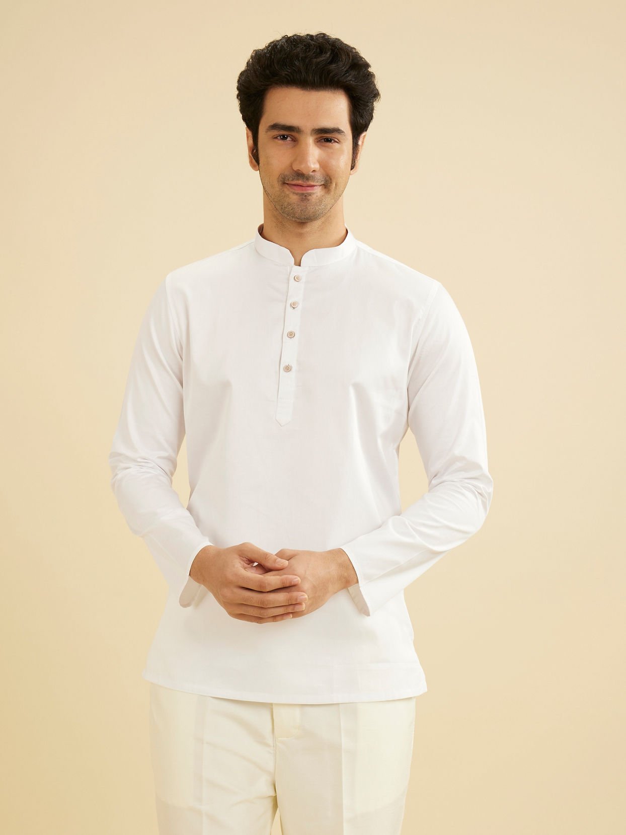 Manyavar Men White Cotton Elegance Kurta