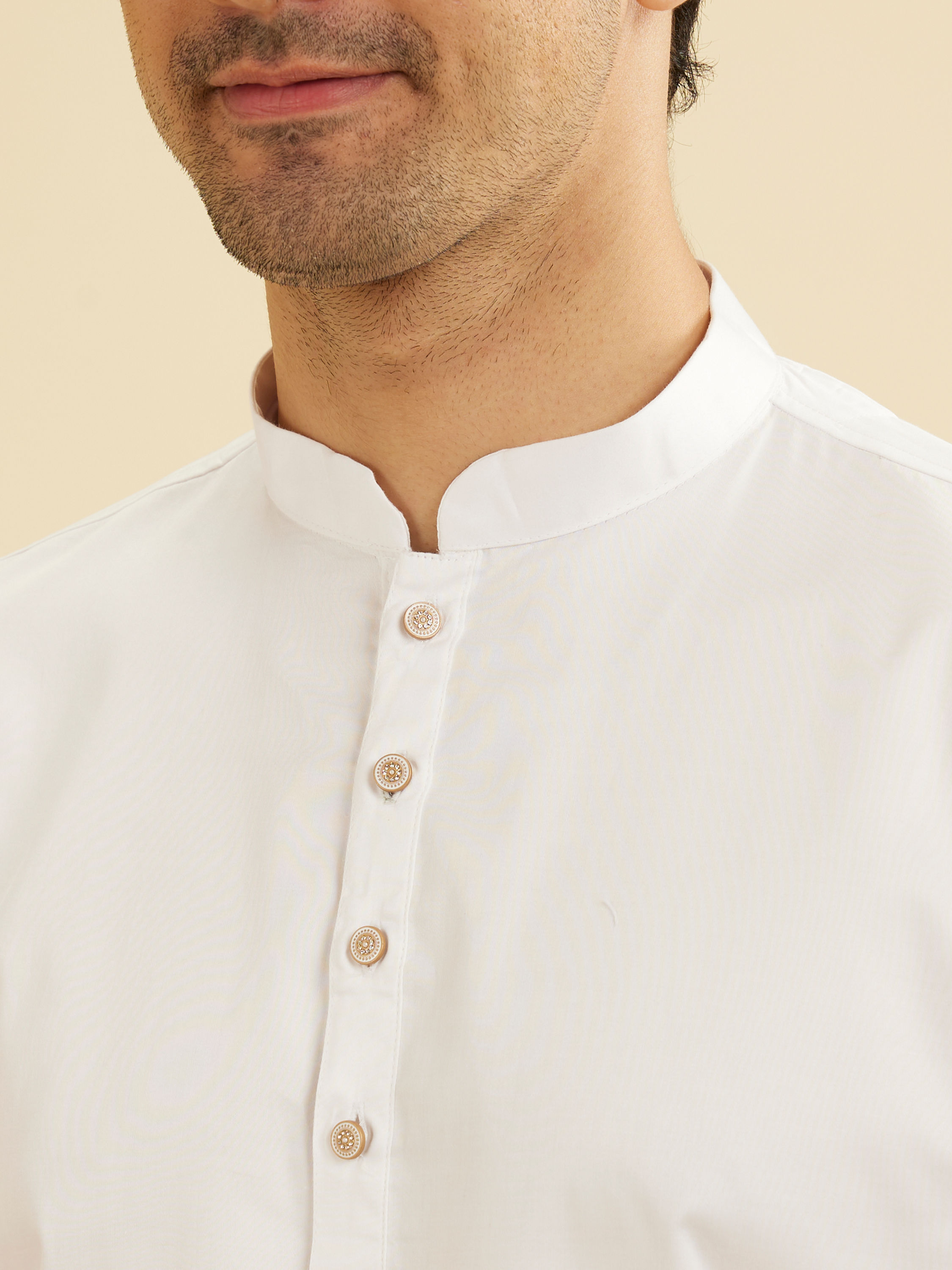 Manyavar Men White Cotton Elegance Kurta