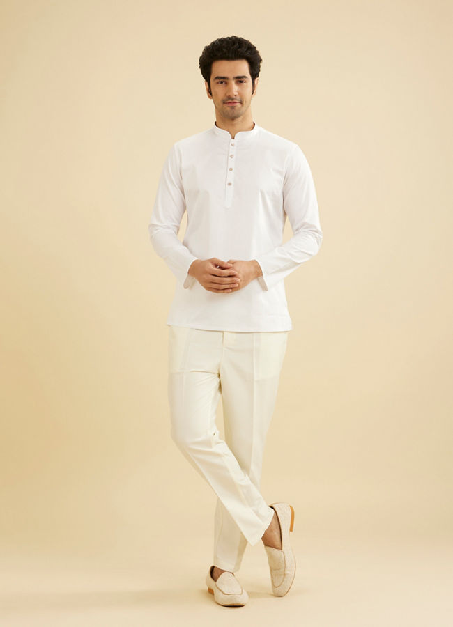 Manyavar Men White Cotton Elegance Kurta