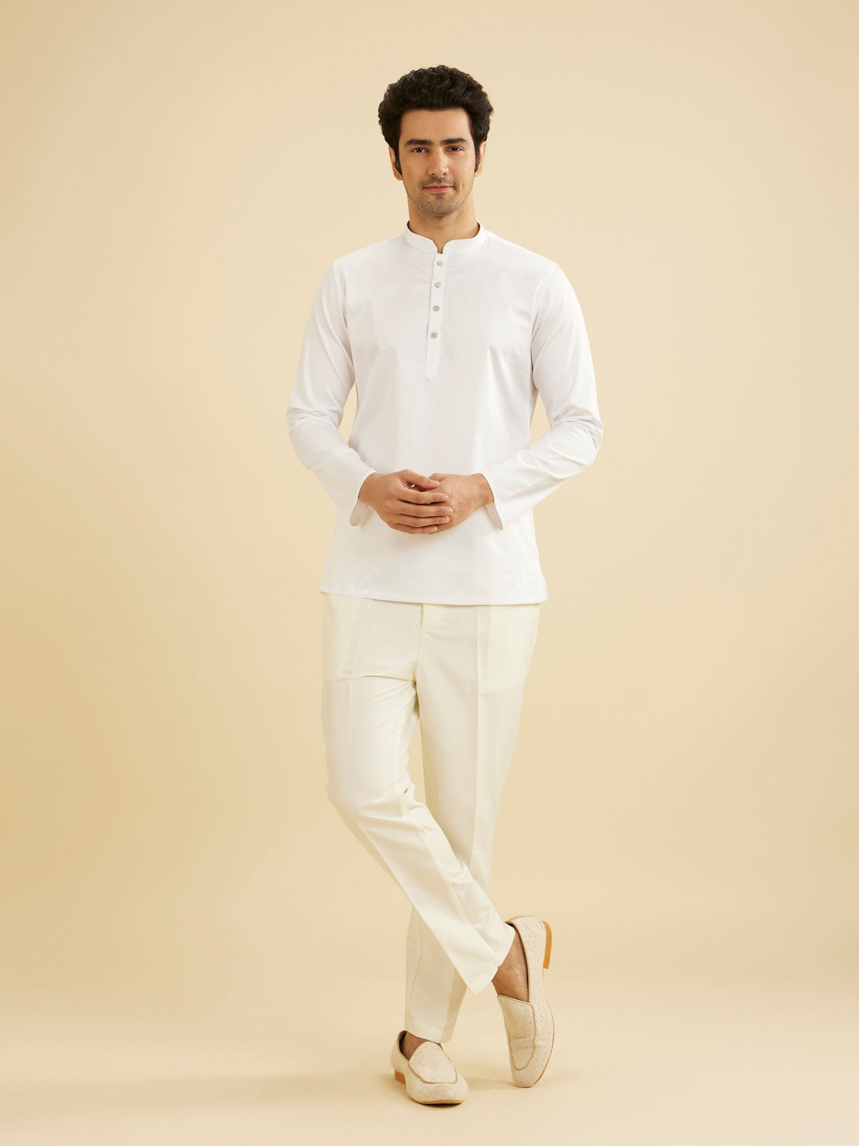 Manyavar Men White Cotton Elegance Kurta