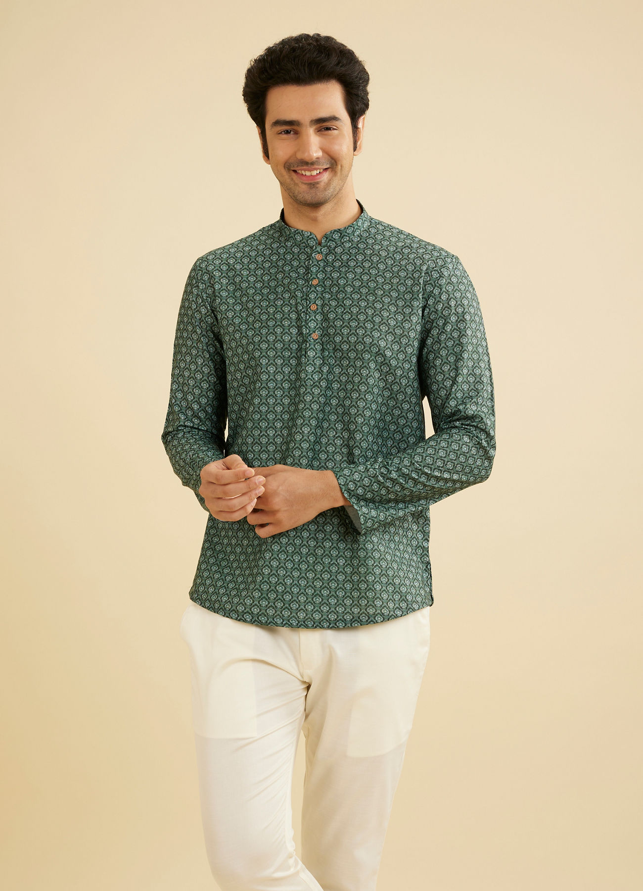 Manyavar Men Olive Green Elegance Kurta