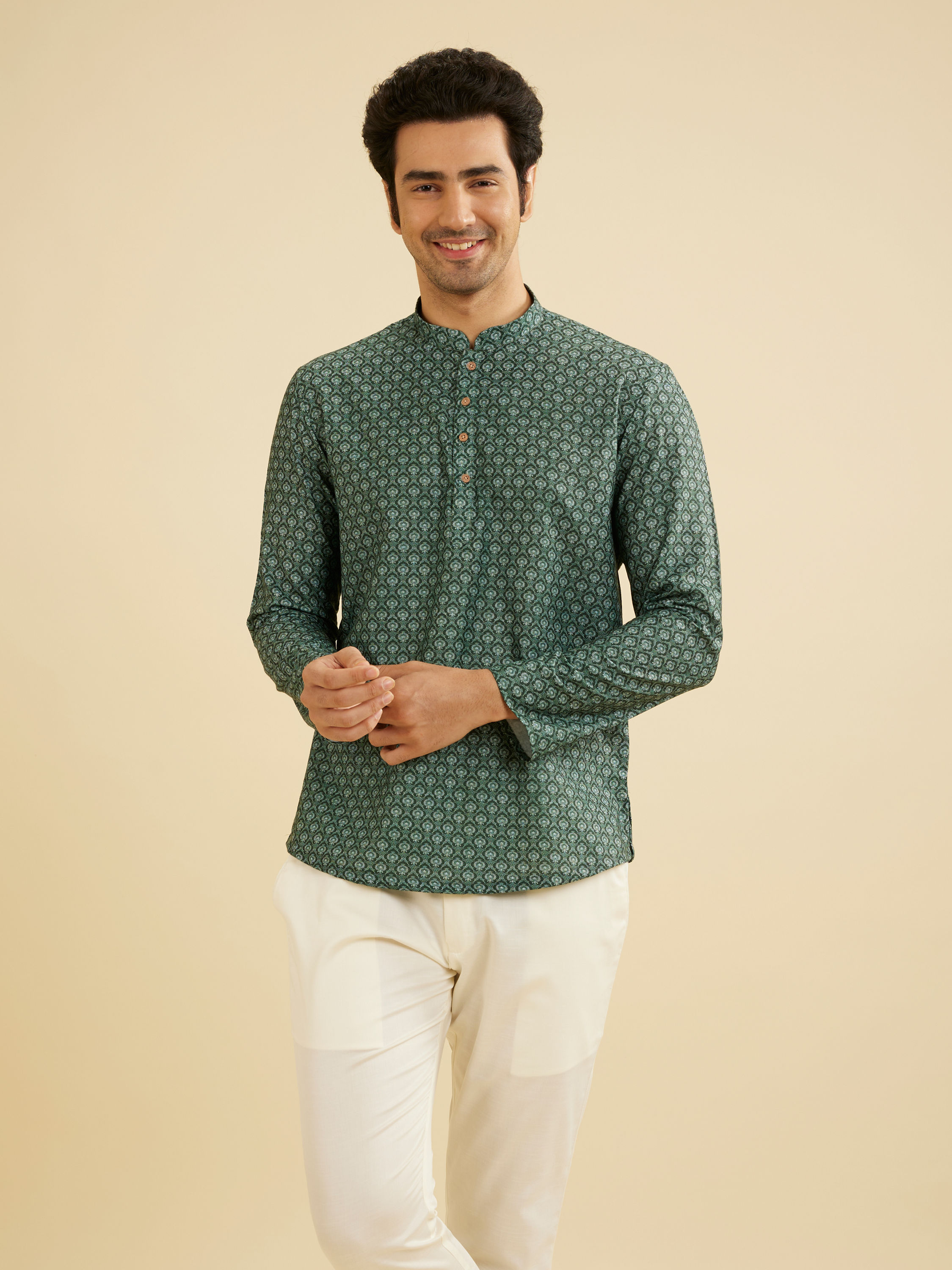 Manyavar Men Olive Green Elegance Kurta