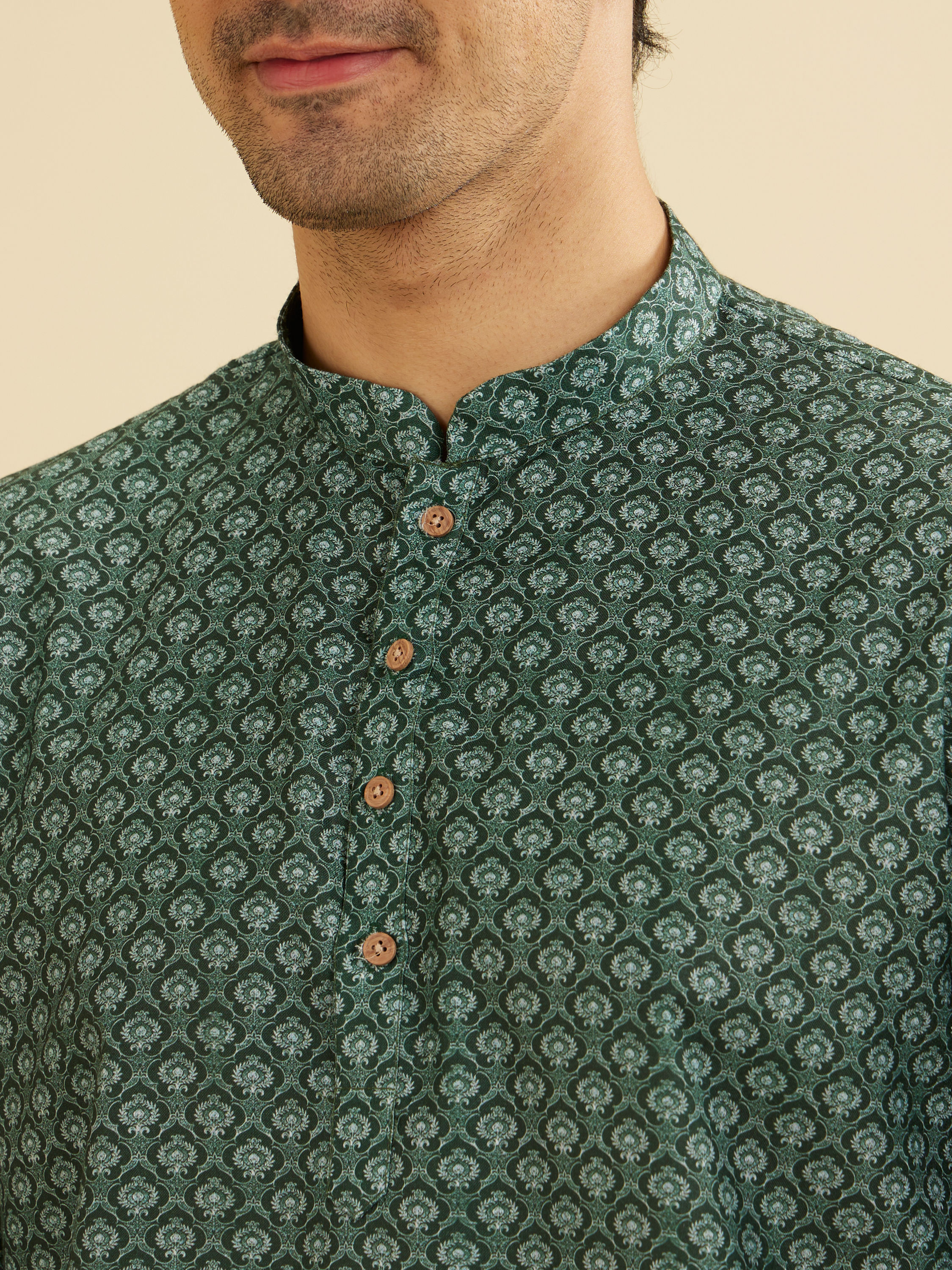 Manyavar Men Olive Green Elegance Kurta